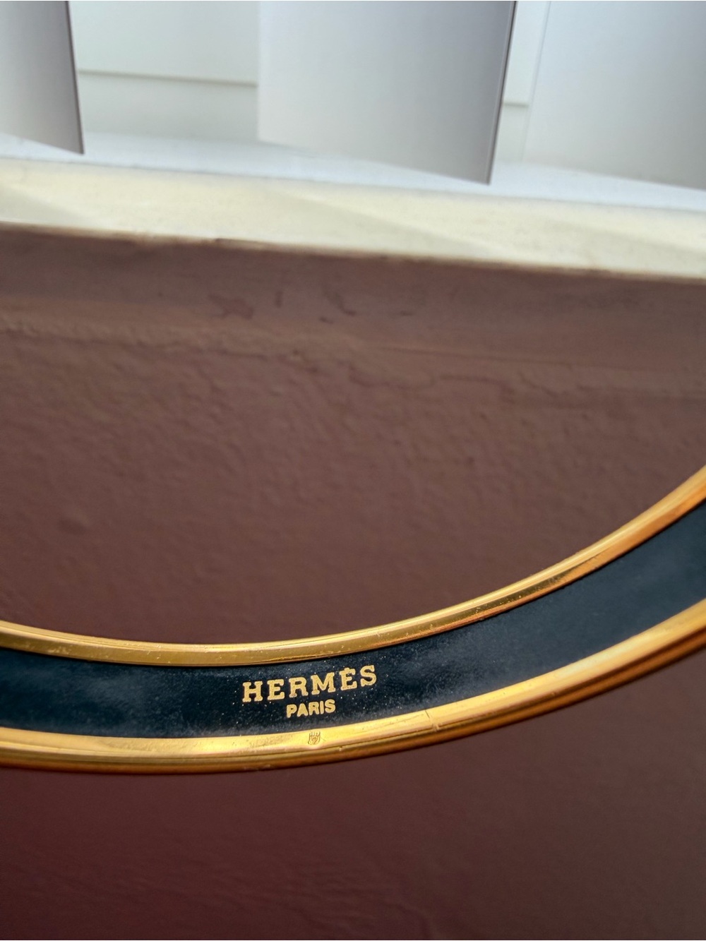 Authentic Hermes Gold and White Enamel Fleur-Pattern Bangle Bracelet - Picture 5 of 9